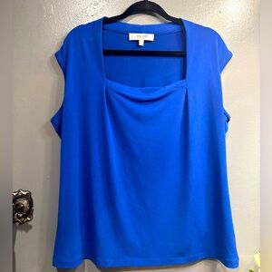 Jones Studio Royal Blue Blouse Square Neckline Layering Business Sleeveless